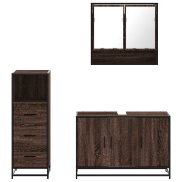 Set mobilier de baie, 3 piese, stejar maro, lemn prelucrat - Img 8