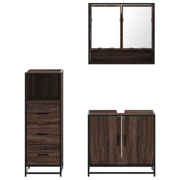Set mobilier de baie, 3 piese, stejar maro, lemn prelucrat - Img 8