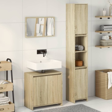 Set mobilier de baie, 3 piese, stejar sonoma, lemn prelucrat - Img 3