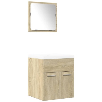 Set mobilier de baie, 3 piese, stejar sonoma, lemn prelucrat - Img 2