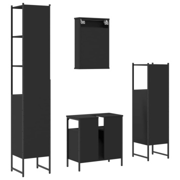 Set mobilier de baie, 4 piese, negru, lemn prelucrat - Img 7