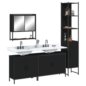 Set mobilier de baie, 4 piese, negru, lemn prelucrat - Img 1