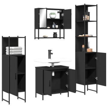 Set mobilier de baie, 4 piese, negru, lemn prelucrat - Img 4