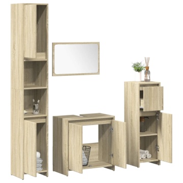 Set mobilier de baie, 4 piese, stejar sonoma, lemn prelucrat - Img 1