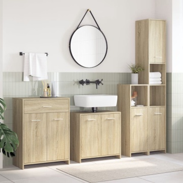 Set mobilier de baie, 4 piese, stejar sonoma, lemn prelucrat - Img 3