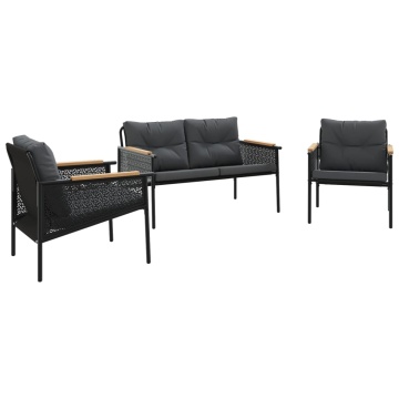 Set mobilier de balcon, 3 piese, cu perne, negru, oțel - Img 2
