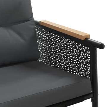 Set mobilier de balcon, 3 piese, cu perne, negru, oțel - Img 6