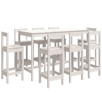 Set mobilier de bar, 9 piese, alb, lemn masiv de pin - Img 2