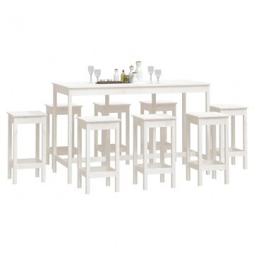 Set mobilier de bar, 9 piese, alb, lemn masiv de pin - Img 6