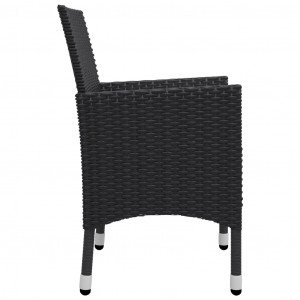Set mobilier de bistro, 3 piese, negru, poliratan și sticlă - Img 6