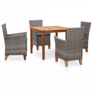 Set mobilier de exterior, 5 piese, gri, poliratan, lemn acacia - Img 1