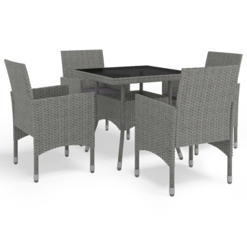 Set mobilier de exterior, 5 piese, gri, poliratan și sticlă - Img 1