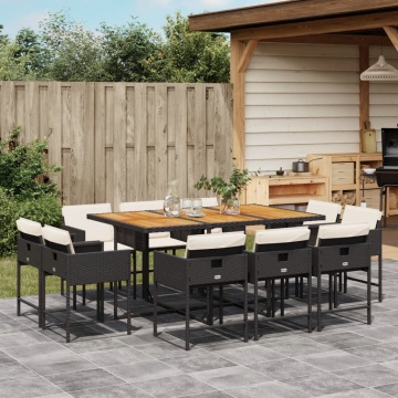 Set mobilier de exterior cu perne, 11 piese, negru, poliratan - Img 1