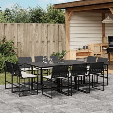Set mobilier de exterior cu perne, 11 piese, negru, poliratan - Img 1