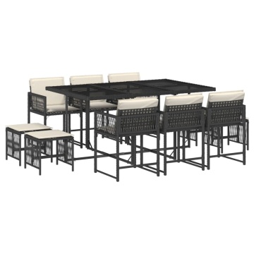 Set mobilier de exterior cu perne, 11 piese, negru, poliratan - Img 2