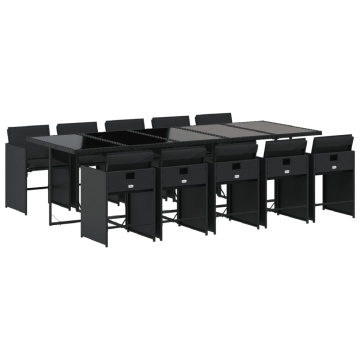 Set mobilier de exterior cu perne, 11 piese, negru, poliratan - Img 2