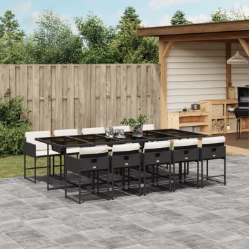 Set mobilier de exterior cu perne, 11 piese, negru, poliratan - Img 1