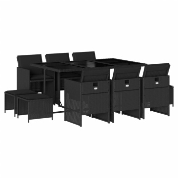 Set mobilier de exterior cu perne, 11 piese, negru, poliratan - Img 2