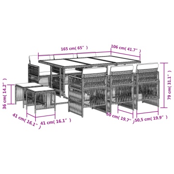 Set mobilier de exterior cu perne, 11 piese, negru, poliratan - Img 5