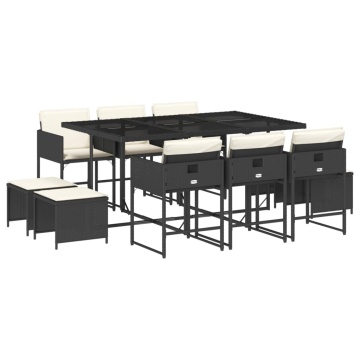 Set mobilier de exterior cu perne, 11 piese, negru, poliratan - Img 2