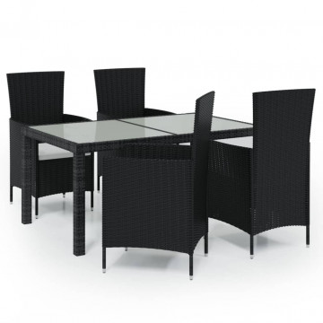 Set mobilier de exterior cu perne, 5 piese, negru, poliratan - Img 2