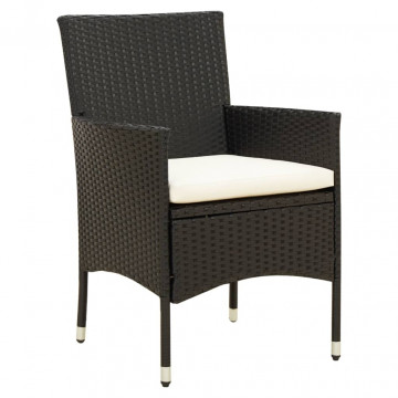 Set mobilier de exterior cu perne, 7 piese, negru, poliratan - Img 3
