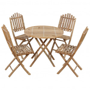 Set mobilier de exterior pliabil, cu perne, 5 piese, bambus - Img 2
