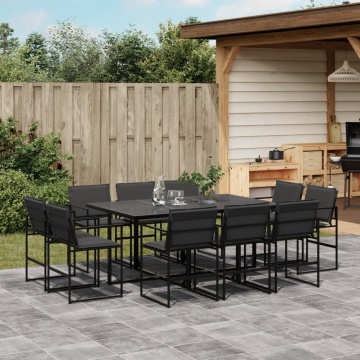 Set mobilier de grădină, 11 piese, cu perne, negru, textilenă - Img 1