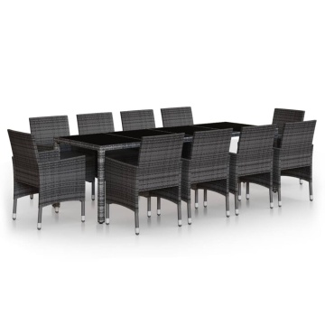 Set mobilier de grădină, 11 piese, gri, poliratan - Img 2