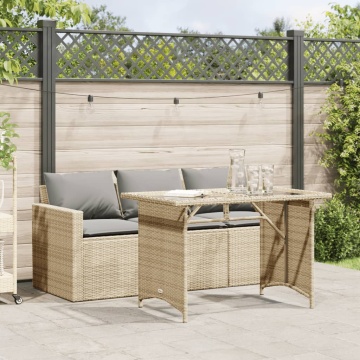 Set mobilier de grădină, 2 piese, cu perne, bej, poliratan - Img 1