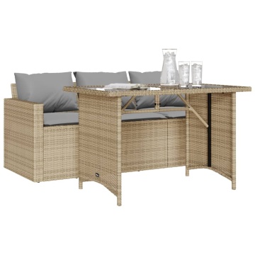 Set mobilier de grădină, 2 piese, cu perne, bej, poliratan - Img 3