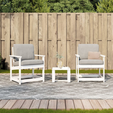 Set mobilier de grădină, 3 piese, alb, lemn masiv de pin - Img 3
