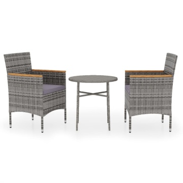 Set mobilier de grădină, 3 piese, gri, poliratan - Img 2