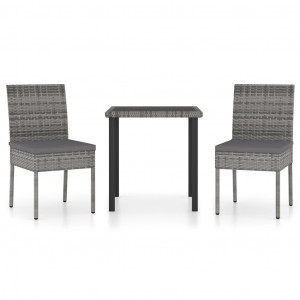 Set mobilier de grădină, 3 piese, gri, poliratan - Img 1