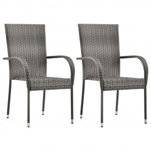 Set mobilier de grădină, 3 piese, gri, poliratan - Img 2