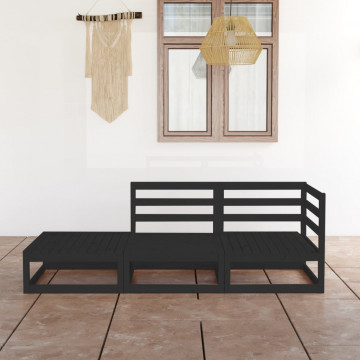 Set mobilier de grădină, 3 piese, negru, lemn masiv de pin - Img 1