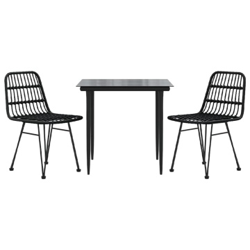 Set mobilier de grădină, 3 piese, negru, poliratan - Img 3