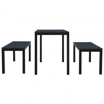 Set mobilier de grădină, 3 piese, negru, WPC și oțel - Img 3