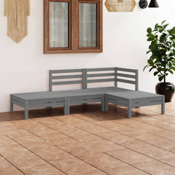 Set mobilier de grădină, 4 piese, gri, lemn masiv de pin - Img 1