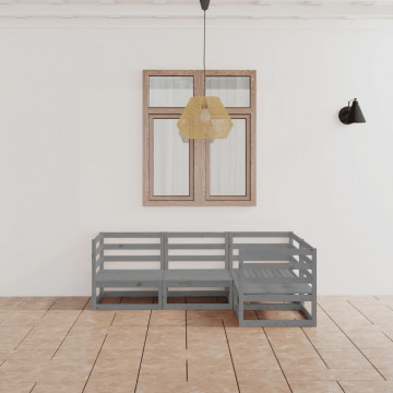 Set mobilier de grădină, 4 piese, gri, lemn masiv de pin - Img 1