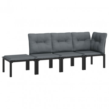Set mobilier de grădină, 4 piese, negru și gri, poliratan - Img 2