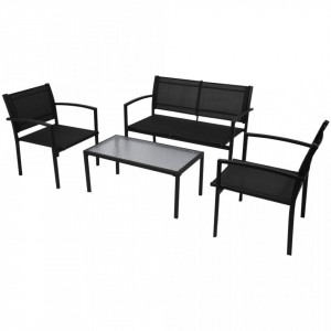 Set mobilier de grădină, 4 piese, negru, textilenă - Img 1