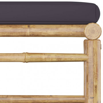 Set mobilier de grădină, 4 piese, perne gri închis, bambus - Img 5