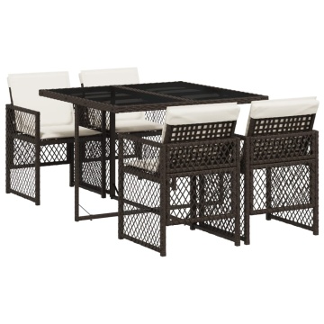 Set mobilier de grădină, 5 piese, cu perne, maro, poliratan - Img 2