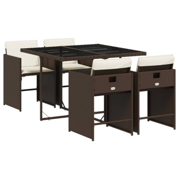 Set mobilier de grădină, 5 piese, cu perne, maro, poliratan - Img 2