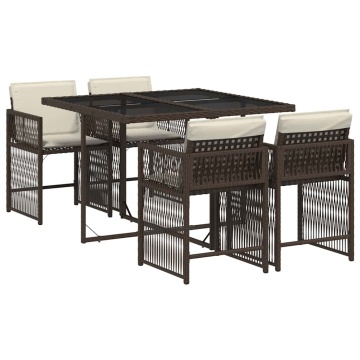 Set mobilier de grădină, 5 piese, cu perne, maro, poliratan - Img 2