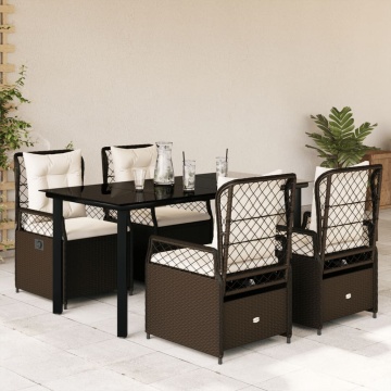Set mobilier de grădină, 5 piese, cu perne, maro, poliratan - Img 1
