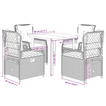 Set mobilier de grădină, 5 piese, cu perne, maro, poliratan - Img 7