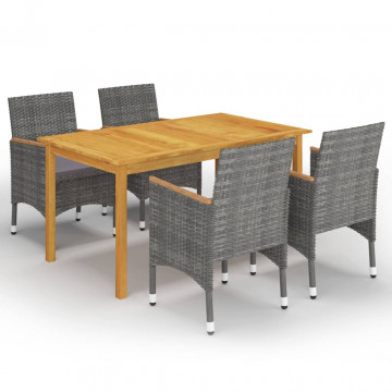 Set mobilier de grădină, 5 piese, gri - Img 1