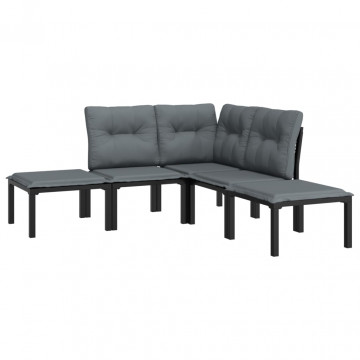 Set mobilier de grădină, 5 piese, negru/gri, poliratan - Img 3